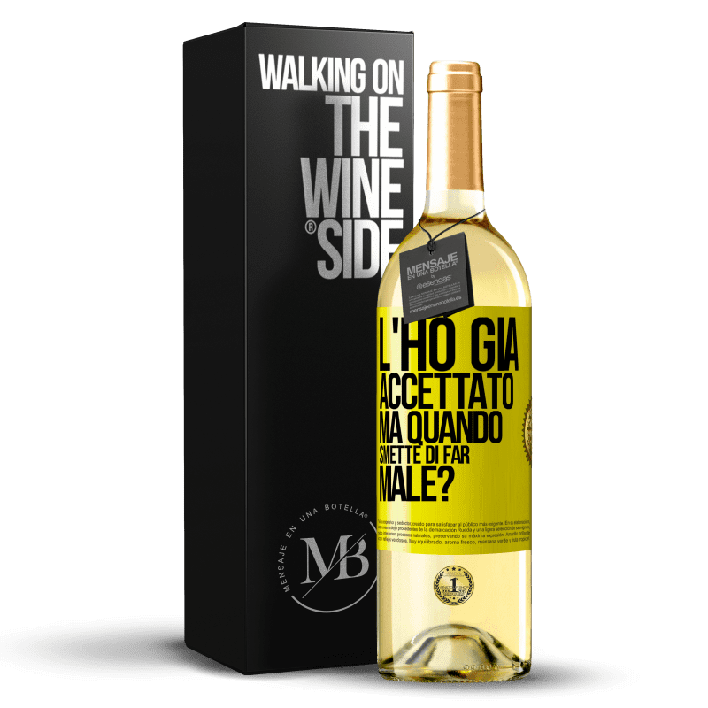 29,95 € Spedizione Gratuita | Vino bianco Edizione WHITE L'ho già accettato, ma quando smette di far male? Etichetta Gialla. Etichetta personalizzabile Vino giovane Raccogliere 2023 Verdejo