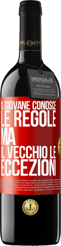 39,95 € Spedizione Gratuita | Vino rosso Edizione RED MBE Riserva Il giovane conosce le regole, ma il vecchio le eccezioni Etichetta Rossa. Etichetta personalizzabile Riserva 12 Mesi Raccogliere 2016 Tempranillo