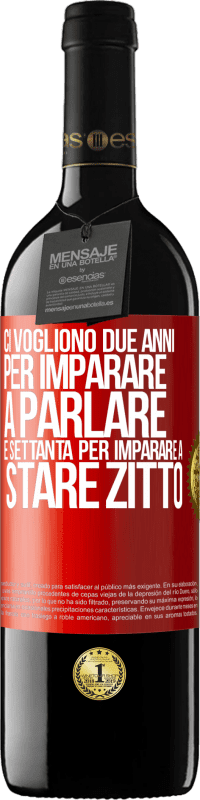 39,95 € | Vino rosso Edizione RED MBE Riserva Ci vogliono due anni per imparare a parlare e settanta per imparare a stare zitto Etichetta Rossa. Etichetta personalizzabile Riserva 12 Mesi Raccogliere 2015 Tempranillo