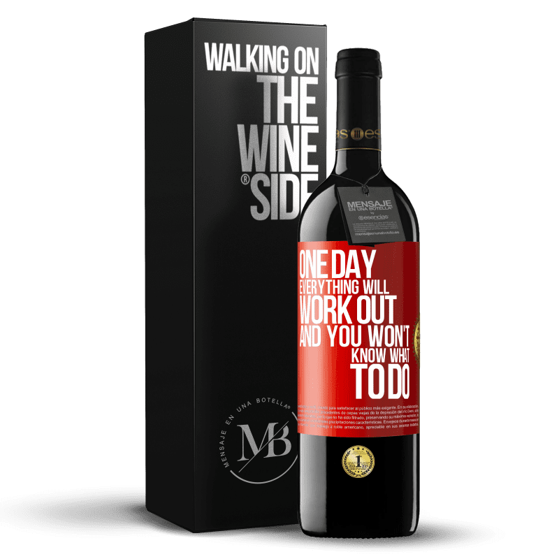 29,95 € Free Shipping | Red Wine RED Edition Crianza 6 Months One day everything will work out and you won't know what to do Red Label. Customizable label Aging in oak barrels 6 Months Harvest 2020 Tempranillo