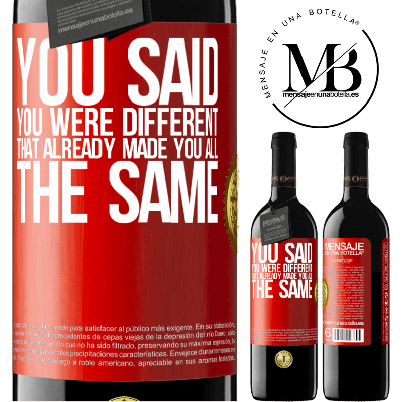 24,95 € Free Shipping | Red Wine RED Edition Crianza 6 Months You said you were different, that already made you all the same Red Label. Customizable label Aging in oak barrels 6 Months Harvest 2019 Tempranillo