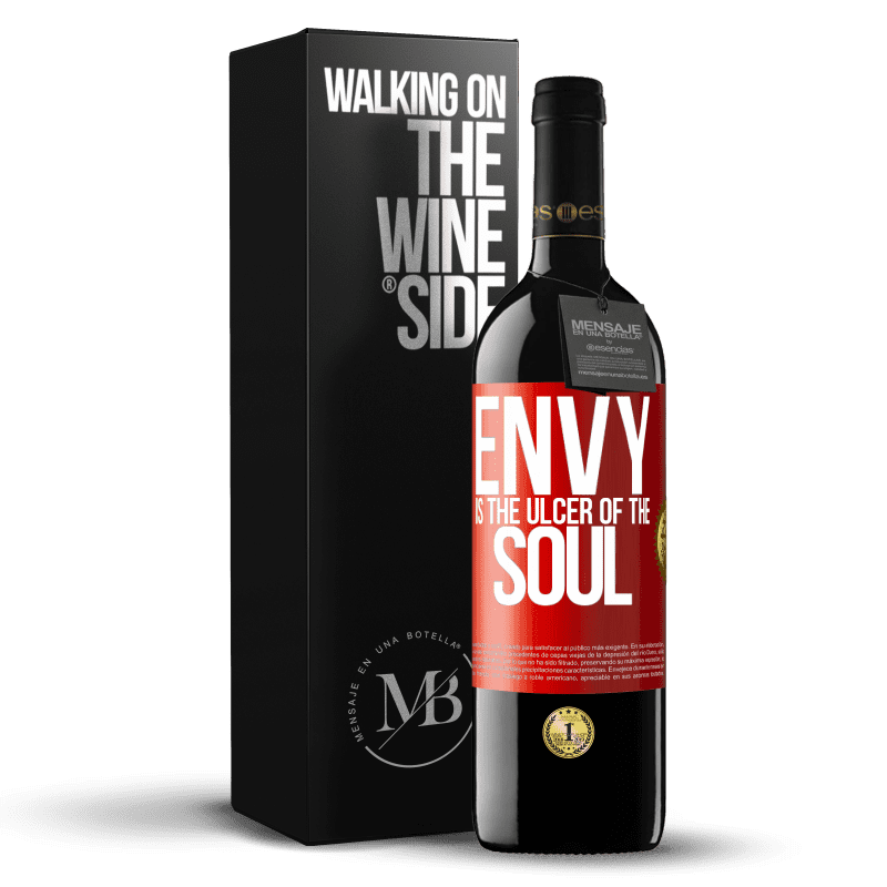 29,95 € Free Shipping | Red Wine RED Edition Crianza 6 Months Envy is the ulcer of the soul Red Label. Customizable label Aging in oak barrels 6 Months Harvest 2019 Tempranillo