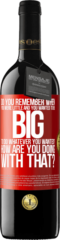 39,95 € | Red Wine RED Edition MBE Reserve do you remember when you were little and you wanted to be big to do whatever you wanted? How are you doing with that? Red Label. Customizable label Reserve 12 Months Harvest 2014 Tempranillo