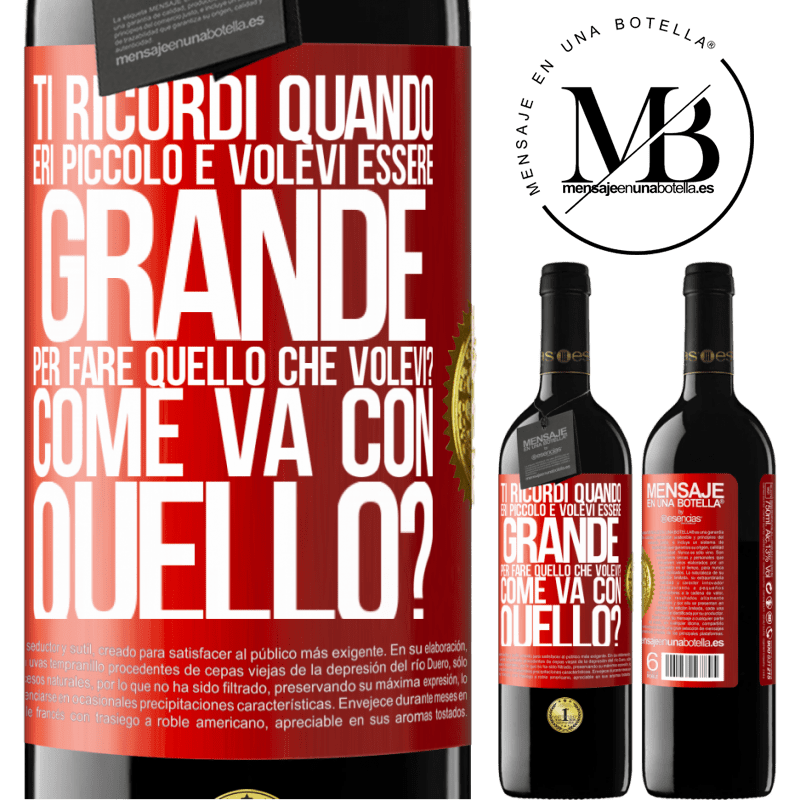39,95 € Spedizione Gratuita | Vino rosso Edizione RED MBE Riserva ti ricordi quando eri piccolo e volevi essere grande per fare quello che volevi? Come va con quello? Etichetta Rossa. Etichetta personalizzabile Riserva 12 Mesi Raccogliere 2016 Tempranillo