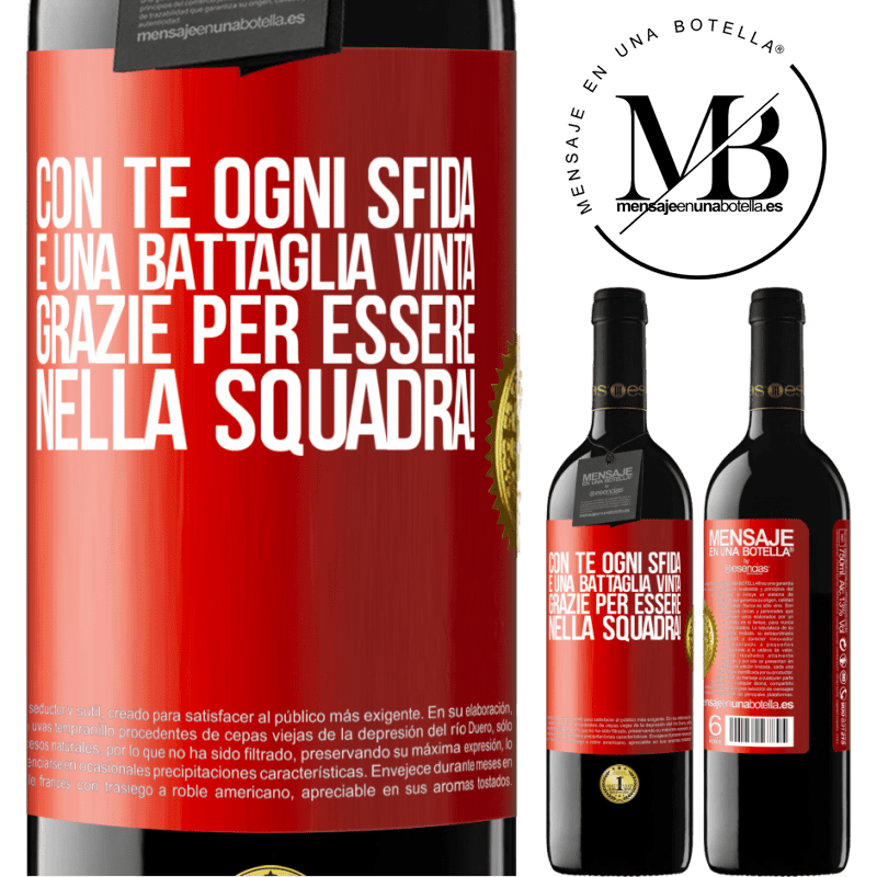39,95 € Spedizione Gratuita | Vino rosso Edizione RED MBE Riserva Con te ogni sfida è una battaglia vinta. Grazie per essere nella squadra! Etichetta Rossa. Etichetta personalizzabile Riserva 12 Mesi Raccogliere 2015 Tempranillo