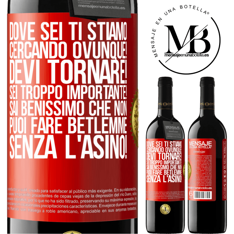 39,95 € Spedizione Gratuita | Vino rosso Edizione RED MBE Riserva Dove sei Ti stiamo cercando ovunque! Devi tornare! Sei troppo importante! Sai benissimo che non puoi fare Betlemme senza Etichetta Rossa. Etichetta personalizzabile Riserva 12 Mesi Raccogliere 2014 Tempranillo