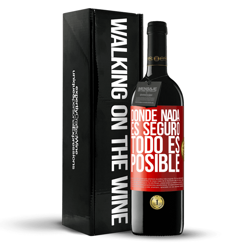 39,95 € Envío gratis | Vino Tinto Edición RED MBE Reserva Donde nada es seguro, todo es posible Etiqueta Roja. Etiqueta personalizable Reserva 12 Meses Cosecha 2015 Tempranillo