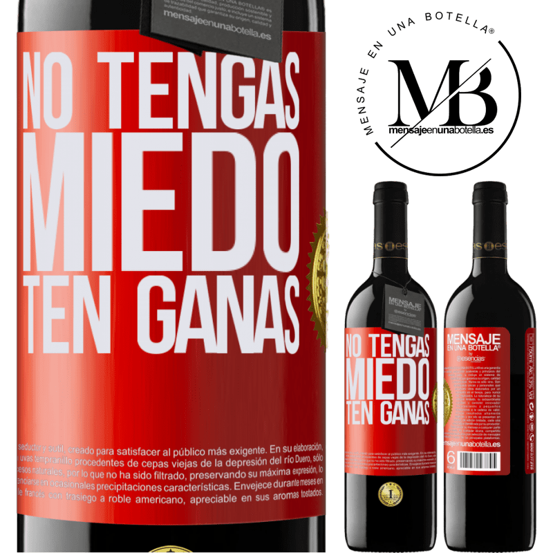 39,95 € Envío gratis | Vino Tinto Edición RED MBE Reserva No tengas miedo. Ten ganas Etiqueta Roja. Etiqueta personalizable Reserva 12 Meses Cosecha 2014 Tempranillo