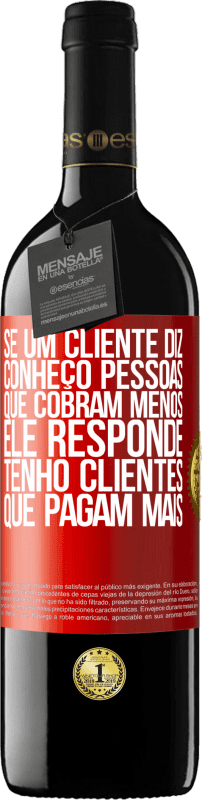 39,95 € | Vinho tinto Edição RED MBE Reserva Se um cliente diz Conheço pessoas que cobram menos, ele responde Tenho clientes que pagam mais Etiqueta Vermelha. Etiqueta personalizável Reserva 12 Meses Colheita 2015 Tempranillo