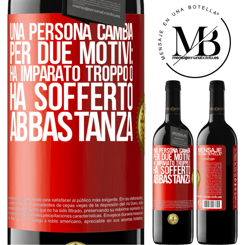 39,95 € Spedizione Gratuita | Vino rosso Edizione RED MBE Riserva Una persona cambia per due motivi: ha imparato troppo o ha sofferto abbastanza Etichetta Rossa. Etichetta personalizzabile Riserva 12 Mesi Raccogliere 2014 Tempranillo