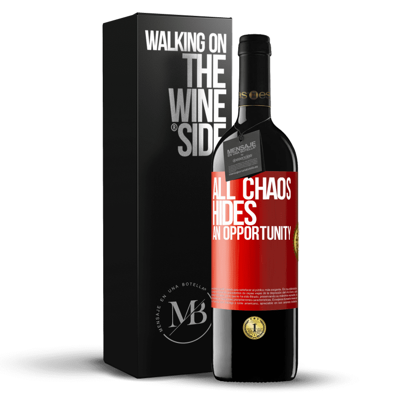 24,95 € Free Shipping | Red Wine RED Edition Crianza 6 Months All chaos hides an opportunity Red Label. Customizable label Aging in oak barrels 6 Months Harvest 2019 Tempranillo
