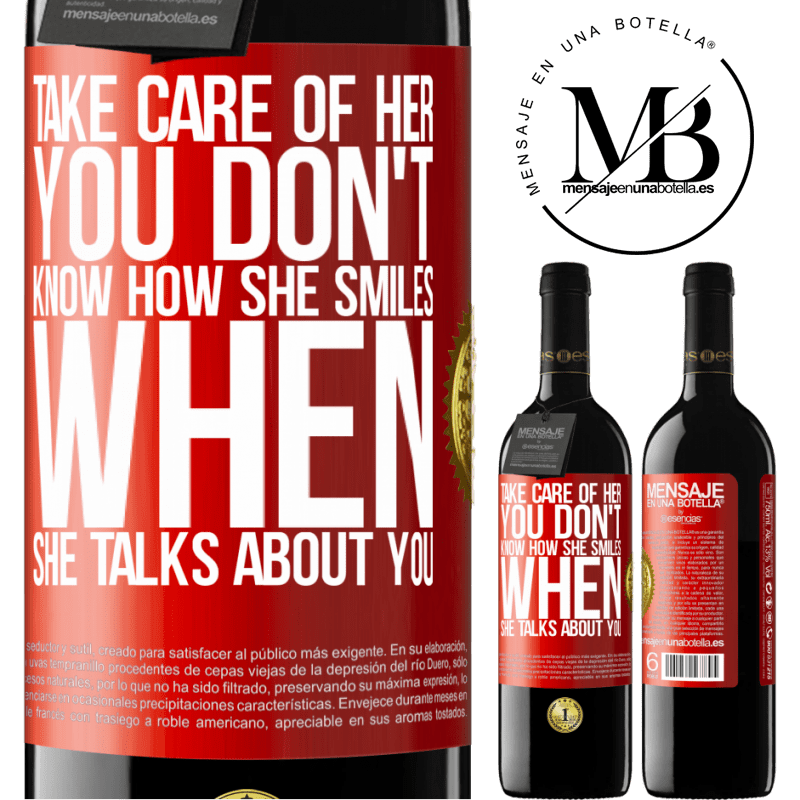 24,95 € Free Shipping | Red Wine RED Edition Crianza 6 Months Take care of her. You don't know how he smiles when he talks about you Red Label. Customizable label Aging in oak barrels 6 Months Harvest 2019 Tempranillo