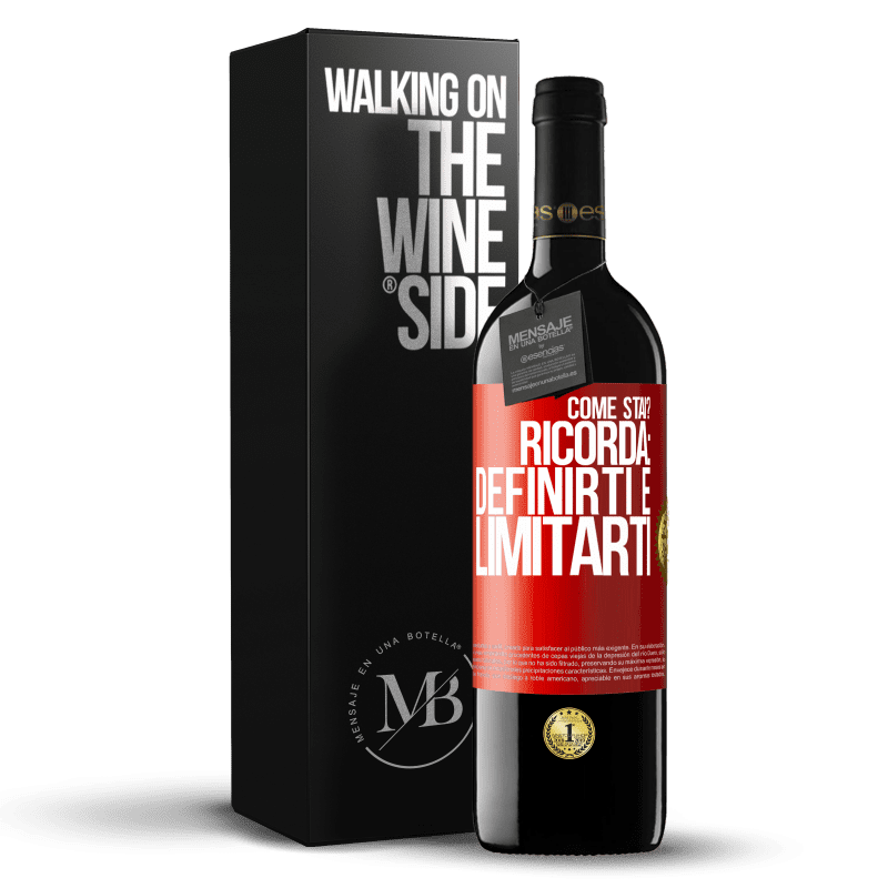 39,95 € Spedizione Gratuita | Vino rosso Edizione RED MBE Riserva come stai? Ricorda: definirti è limitarti Etichetta Rossa. Etichetta personalizzabile Riserva 12 Mesi Raccogliere 2015 Tempranillo