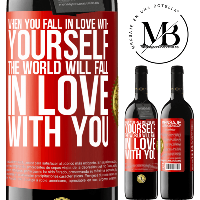 24,95 € Free Shipping | Red Wine RED Edition Crianza 6 Months When you fall in love with yourself, the world will fall in love with you Red Label. Customizable label Aging in oak barrels 6 Months Harvest 2019 Tempranillo
