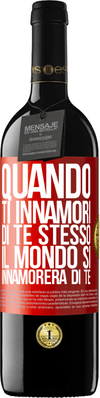 Spedizione Gratuita | Vino rosso Edizione RED MBE Riserva Quando ti innamori di te stesso, il mondo si innamorerà di te Etichetta Rossa. Etichetta personalizzabile Riserva 12 Mesi Raccogliere 2014 Tempranillo