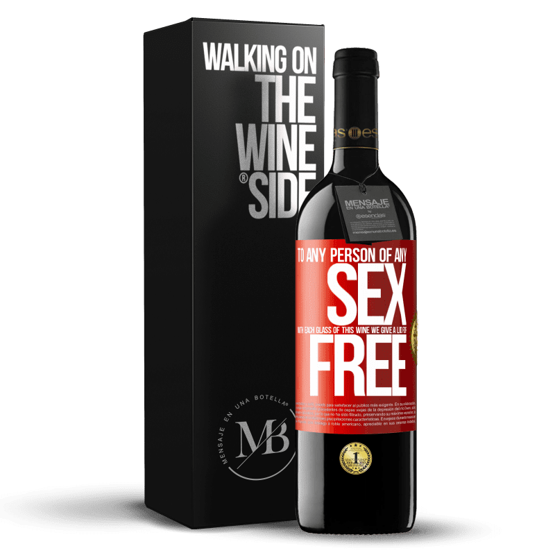 29,95 € Free Shipping | Red Wine RED Edition Crianza 6 Months To any person of any SEX with each glass of this wine we give a lid for FREE Red Label. Customizable label Aging in oak barrels 6 Months Harvest 2020 Tempranillo