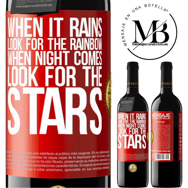24,95 € Free Shipping | Red Wine RED Edition Crianza 6 Months When it rains, look for the rainbow, when night comes, look for the stars Red Label. Customizable label Aging in oak barrels 6 Months Harvest 2019 Tempranillo