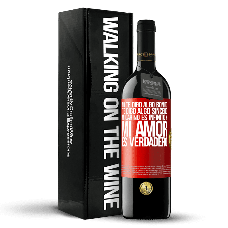 29,95 € Envoi gratuit | Vin rouge Édition RED Crianza 6 Mois Je ne te dis pas quelque chose de gentil, je te dis quelque chose de sincère, mon amour est infini et mon amour est vrai Étiquette Rouge. Étiquette personnalisable Vieillissement en fûts de chêne 6 Mois Récolte 2020 Tempranillo