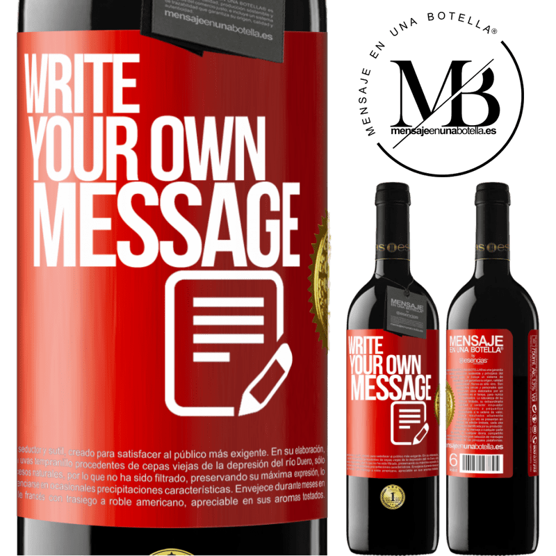24,95 € Free Shipping | Red Wine RED Edition Crianza 6 Months Write your own message Red Label. Customizable label Aging in oak barrels 6 Months Harvest 2019 Tempranillo