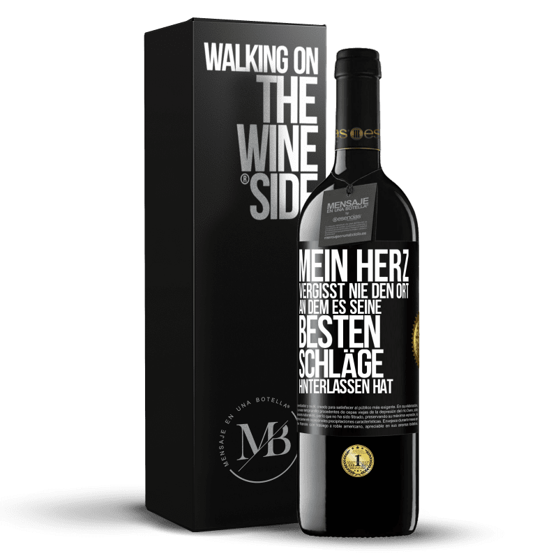 39,95 € Kostenloser Versand | Rotwein RED Ausgabe MBE Reserve Mein Herz vergisst nie den Ort, an dem es seine besten Schläge hinterlassen hat Schwarzes Etikett. Anpassbares Etikett Reserve 12 Monate Ernte 2016 Tempranillo