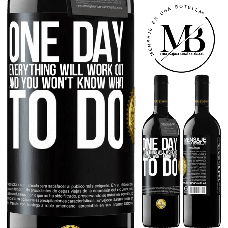 24,95 € Free Shipping | Red Wine RED Edition Crianza 6 Months One day everything will work out and you won't know what to do Black Label. Customizable label Aging in oak barrels 6 Months Harvest 2019 Tempranillo