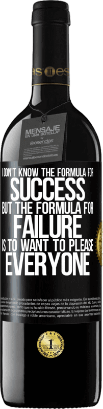 39,95 € | Red Wine RED Edition MBE Reserve I don't know the formula for success, but the formula for failure is to want to please everyone Black Label. Customizable label Reserve 12 Months Harvest 2015 Tempranillo