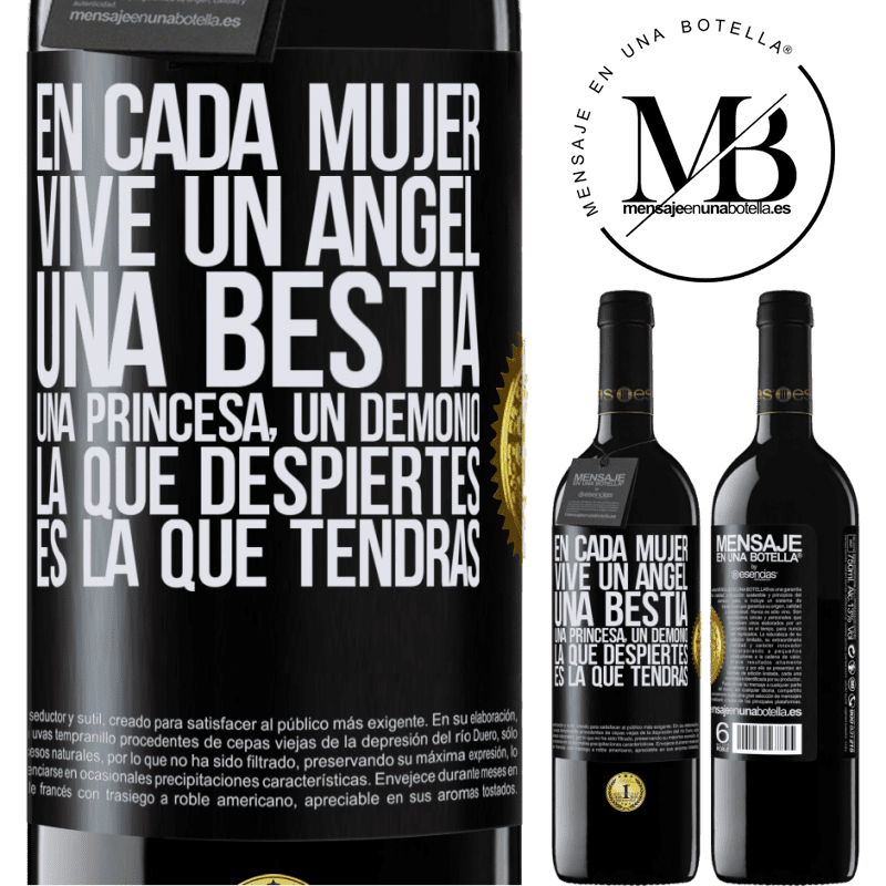 39,95 € Envío gratis | Vino Tinto Edición RED MBE Reserva En cada mujer vive un ángel, una bestia, una princesa, un demonio. La que despiertes es la que tendrás Etiqueta Negra. Etiqueta personalizable Reserva 12 Meses Cosecha 2015 Tempranillo