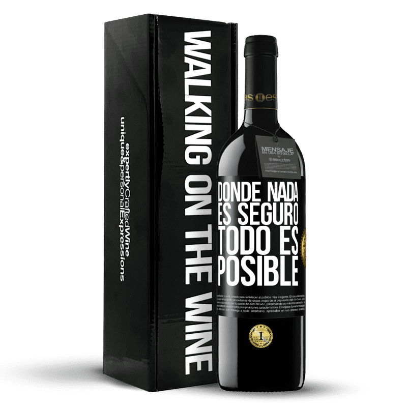 39,95 € Envío gratis | Vino Tinto Edición RED MBE Reserva Donde nada es seguro, todo es posible Etiqueta Negra. Etiqueta personalizable Reserva 12 Meses Cosecha 2016 Tempranillo