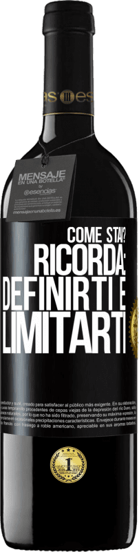 39,95 € Spedizione Gratuita | Vino rosso Edizione RED MBE Riserva come stai? Ricorda: definirti è limitarti Etichetta Nera. Etichetta personalizzabile Riserva 12 Mesi Raccogliere 2015 Tempranillo