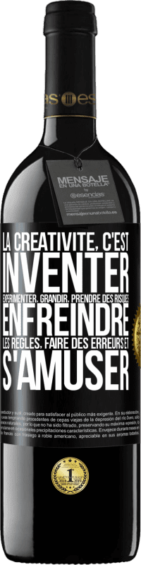 39,95 € | Vin rouge Édition RED MBE Réserve La créativité, c'est inventer, expérimenter, grandir, prendre des risques, enfreindre les règles, faire des erreurs et s'amuser Étiquette Noire. Étiquette personnalisable Réserve 12 Mois Récolte 2015 Tempranillo