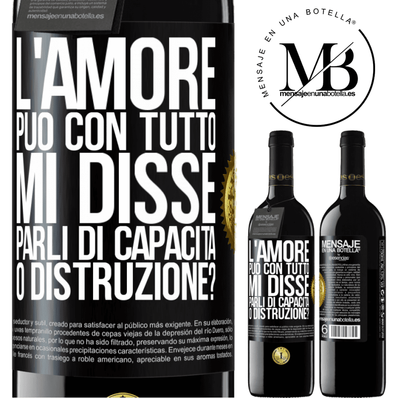 39,95 € Spedizione Gratuita | Vino rosso Edizione RED MBE Riserva L'amore può con tutto, mi disse. Parli di capacità o distruzione? Etichetta Nera. Etichetta personalizzabile Riserva 12 Mesi Raccogliere 2015 Tempranillo
