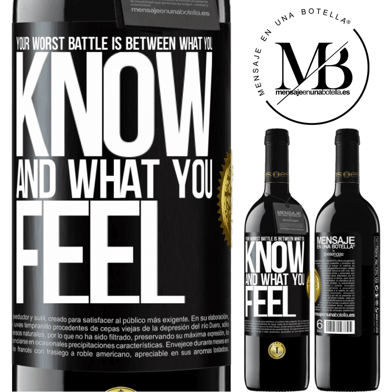 24,95 € Free Shipping | Red Wine RED Edition Crianza 6 Months Your worst battle is between what you know and what you feel Black Label. Customizable label Aging in oak barrels 6 Months Harvest 2019 Tempranillo