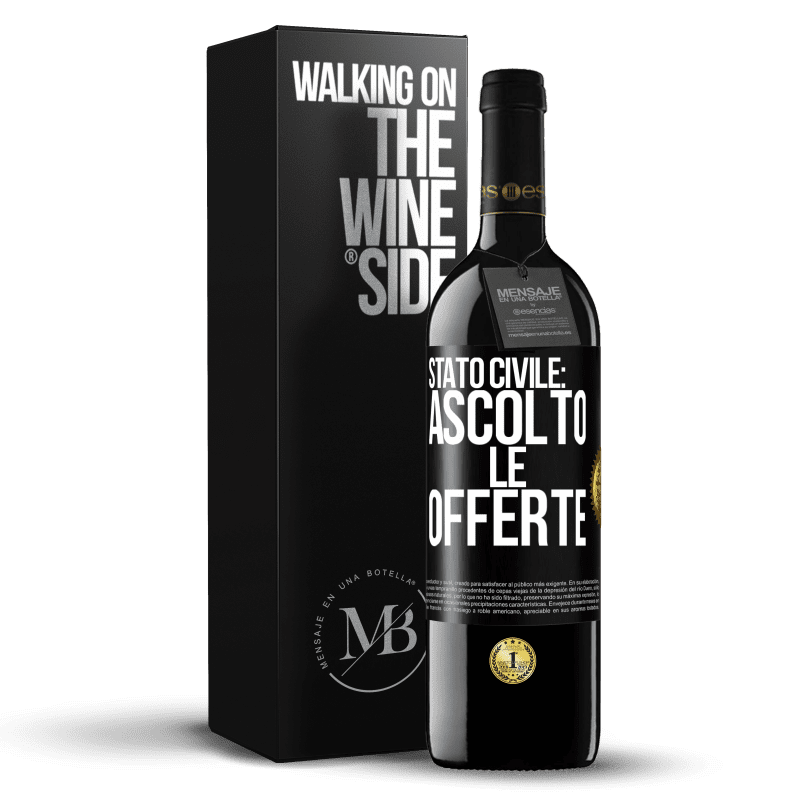 39,95 € Spedizione Gratuita | Vino rosso Edizione RED MBE Riserva Stato civile: ascolto le offerte Etichetta Nera. Etichetta personalizzabile Riserva 12 Mesi Raccogliere 2014 Tempranillo