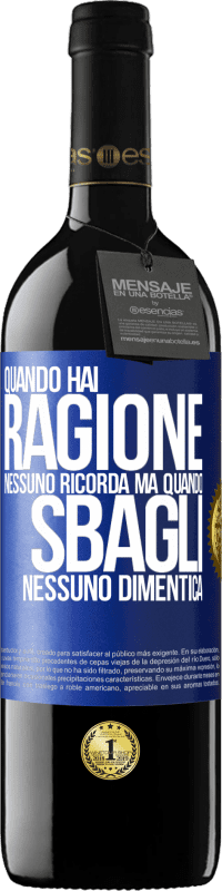 39,95 € | Vino rosso Edizione RED MBE Riserva Quando hai ragione, nessuno ricorda, ma quando sbagli, nessuno dimentica Etichetta Blu. Etichetta personalizzabile Riserva 12 Mesi Raccogliere 2015 Tempranillo