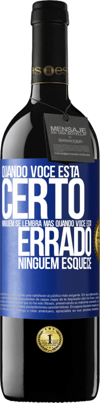 39,95 € | Vinho tinto Edição RED MBE Reserva Quando você está certo, ninguém se lembra, mas quando você está errado, ninguém esquece Etiqueta Azul. Etiqueta personalizável Reserva 12 Meses Colheita 2015 Tempranillo