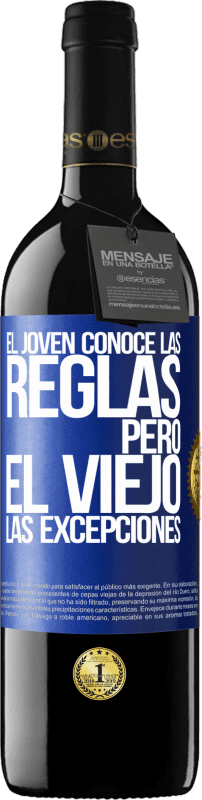 39,95 € | Vino Tinto Edición RED MBE Reserva El joven conoce las reglas, pero el viejo las excepciones Etiqueta Azul. Etiqueta personalizable Reserva 12 Meses Cosecha 2015 Tempranillo