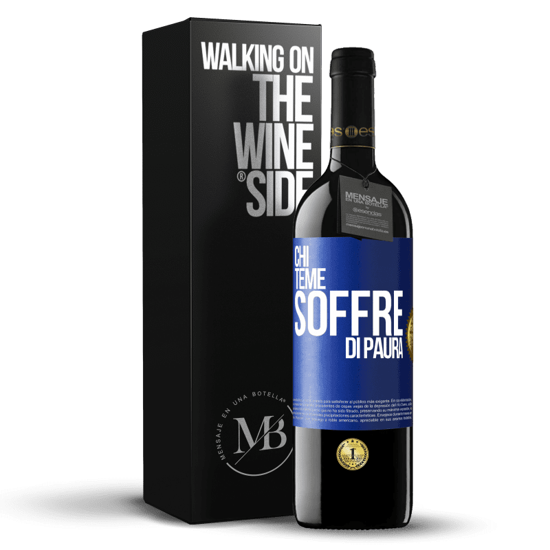 39,95 € Spedizione Gratuita | Vino rosso Edizione RED MBE Riserva Chi teme, soffre di paura Etichetta Blu. Etichetta personalizzabile Riserva 12 Mesi Raccogliere 2015 Tempranillo