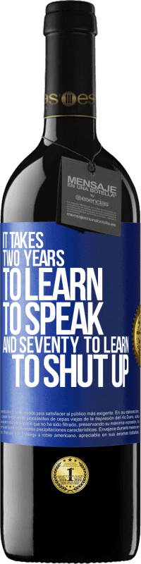 39,95 € | Red Wine RED Edition MBE Reserve It takes two years to learn to speak, and seventy to learn to shut up Blue Label. Customizable label Reserve 12 Months Harvest 2014 Tempranillo