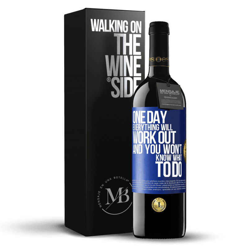 39,95 € Free Shipping | Red Wine RED Edition MBE Reserve One day everything will work out and you won't know what to do Blue Label. Customizable label Reserve 12 Months Harvest 2015 Tempranillo