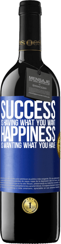 39,95 € | Red Wine RED Edition MBE Reserve success is having what you want. Happiness is wanting what you have Blue Label. Customizable label Reserve 12 Months Harvest 2014 Tempranillo