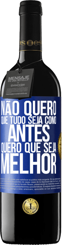 39,95 € | Vinho tinto Edição RED MBE Reserva Não quero que tudo seja como antes, quero que seja melhor Etiqueta Azul. Etiqueta personalizável Reserva 12 Meses Colheita 2015 Tempranillo