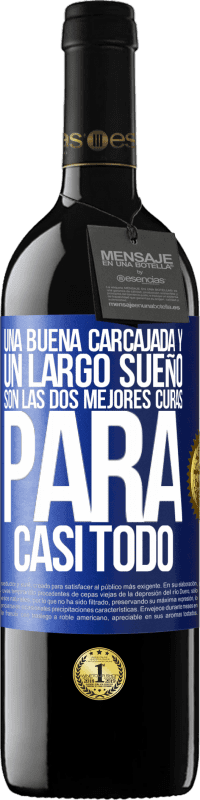 39,95 € | Vino Tinto Edición RED MBE Reserva Una buena carcajada y un largo sueño son las dos mejores curas para casi todo Etiqueta Azul. Etiqueta personalizable Reserva 12 Meses Cosecha 2016 Tempranillo
