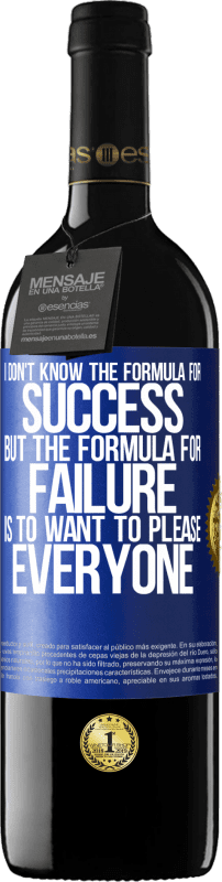 39,95 € | Red Wine RED Edition MBE Reserve I don't know the formula for success, but the formula for failure is to want to please everyone Blue Label. Customizable label Reserve 12 Months Harvest 2014 Tempranillo
