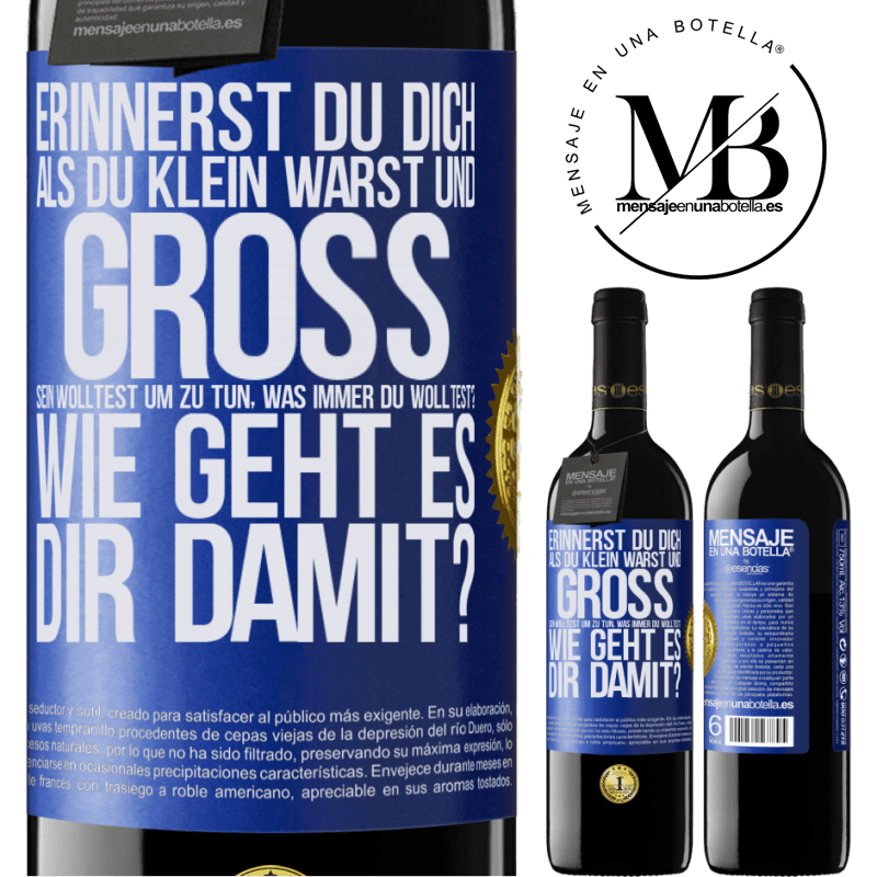 39,95 € Kostenloser Versand | Rotwein RED Ausgabe MBE Reserve Erinnerst du dich, als du klein warst und groß sein wolltest, um zu tun, was immer du wolltest? Wie läuft es denn so? Blaue Markierung. Anpassbares Etikett Reserve 12 Monate Ernte 2016 Tempranillo