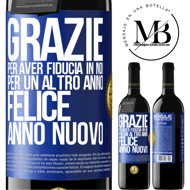 39,95 € Spedizione Gratuita | Vino rosso Edizione RED MBE Riserva Grazie per aver fiducia in noi per un altro anno. Felice anno nuovo Etichetta Blu. Etichetta personalizzabile Riserva 12 Mesi Raccogliere 2014 Tempranillo