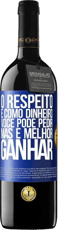 39,95 € | Vinho tinto Edição RED MBE Reserva O respeito é como dinheiro. Você pode pedir, mas é melhor ganhar Etiqueta Azul. Etiqueta personalizável Reserva 12 Meses Colheita 2015 Tempranillo