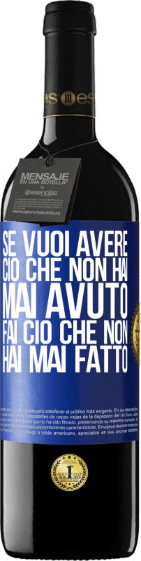 Spedizione Gratuita | Vino rosso Edizione RED MBE Riserva Se vuoi avere ciò che non hai mai avuto, fai ciò che non hai mai fatto Etichetta Blu. Etichetta personalizzabile Riserva 12 Mesi Raccogliere 2014 Tempranillo