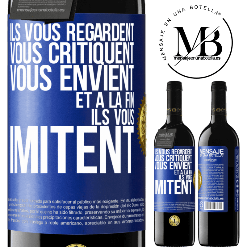 39,95 € Envoi gratuit | Vin rouge Édition RED MBE Réserve Ils vous regardent, vous critiquent vous envient... et à la fin ils vous imitent Étiquette Bleue. Étiquette personnalisable Réserve 12 Mois Récolte 2016 Tempranillo