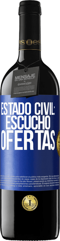 39,95 € Envío gratis | Vino Tinto Edición RED MBE Reserva Estado civil: escucho ofertas Etiqueta Azul. Etiqueta personalizable Reserva 12 Meses Cosecha 2014 Tempranillo