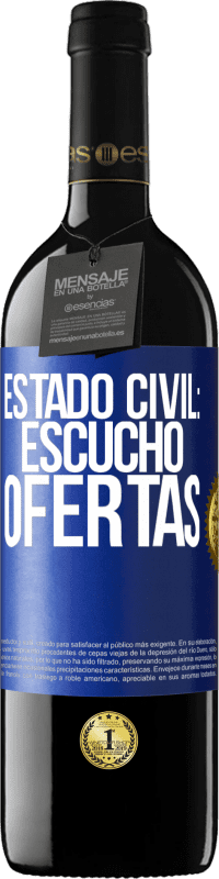 39,95 € Envío gratis | Vino Tinto Edición RED MBE Reserva Estado civil: escucho ofertas Etiqueta Azul. Etiqueta personalizable Reserva 12 Meses Cosecha 2016 Tempranillo